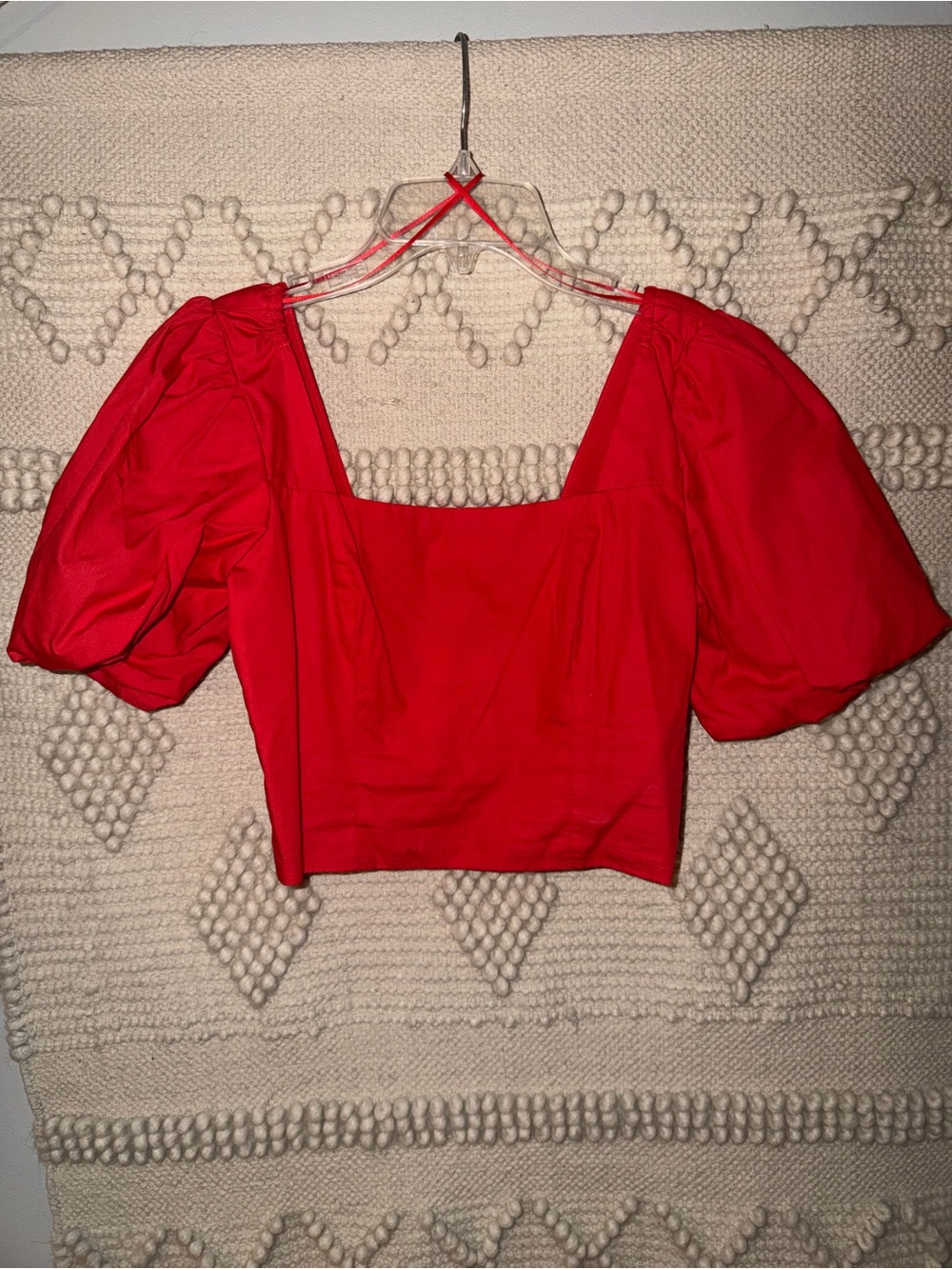 Gianni Bini Red Puff Sleeve Square Neck Crop Top